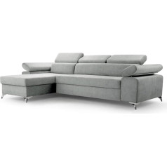 Fabryka Mebli Idźczak Corner Sofa Bardi Couch Fold-Out Sofa Sleep Function Bed Box - Adjustable Headrests Armrests Bedding Container Auxiliary Machine - Living Room Guest Room (Grey L)