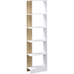 Homcom Standing Shelf, Bookcase, 5-Tier Office Shelf, Storage Shelf, Filing Shelf, Kitchen Shelf, Chipboard Oak + White, 45 x 21 x 170 cm