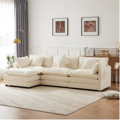 Kuake Modernes Design, Dreisitzer-Sofa, Polstersofa, Ecksofa mit Fußstütze, L-förmiges Ecksofa, geeignet für Wohn- und Schlafzimmer (Beige)