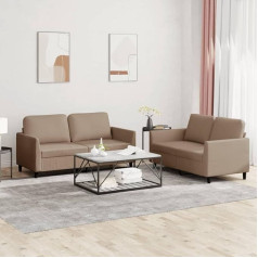 Klyeon 2-TLG. Sofagarnitur mit Kissen Cappuccino-Braun Kunstleder,Comfy Couchgarnitur aus Kunstleder Bequemer 2Sitzer für Ihr Wohnzimmer Wohnzimmer, Sofas