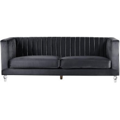 Beliani Arvika 3-Seater Sofa Velvet Fabric Black Quilted with Acrylic Feet Thick Seat Cushion