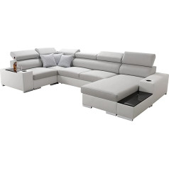 Grosses Corner Sofa with Sleep Function Living Landscape U-Shape Yoke XXL Sofa with Bed Box Storage Surface Adjustable Headrests Fabric Faux Leather Side Right Left Grey Black Brown 26