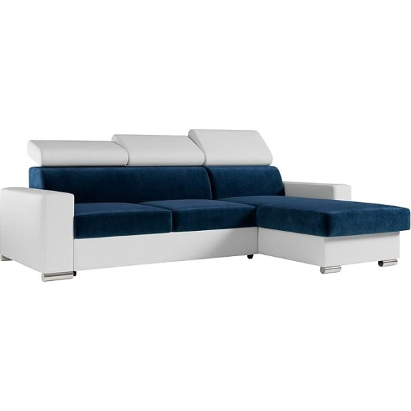Mks Meble Corner Sofa Living Room - Living Landscape - L-Shape Couch with Sleep Function - Sofa Bed - Living Room L Couch - Upholstered Sofa with Bed Box - Fox Navy Blue White