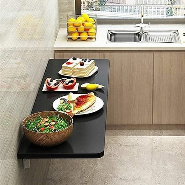 Generisch Folding Table with Shelves for Kitchen, Home, Office, Bedroom, 20 x 12 inch, Black