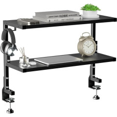 Putorsen 24 Inch Clamp-On Desk Organiser - 2 Tier Desk Shelf DIY Shelf Under Desk for Gaming Devices, Table Accessories and More, Black