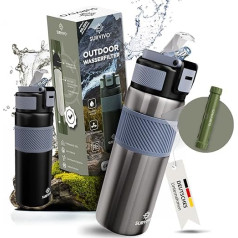 SURVIVO® Water Filter Outdoor Bottle [660 ml] Stainless Steel Water Bottle with Removable Filter, 4000 L Filter Capacity, Camping, Hiking, Survival, Travel - Safest Addition to Outdoor Equipment