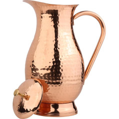 Pure Copper Jug with Lid, Large Hammered Solid Copper Water Jug Capacity 60oz/1800ml, Copper Carafe for Home, Hotels and Restaurants