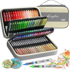 VividHues 120 Colours Acrylic Pen Set - Brush Tip Acrylic Marker for Stones, Wood, Glass, Ceramic, Metal, Canvas - Acrylic Paint Marker, Quick Drying, Non-Toxic, Ideal for DIY and Crafts (Grey)