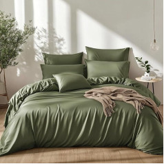 Lanqinglv Bed Linen 135 x 200 cm, 100% Bamboo Lyocell, Green Mako Satin Bed Linen Set Cooling with Zip, Oeko-Tex Certified, Luxury Smooth Duvet Cover 135 x 200 cm and 1 Pillowcase 80 x 80 cm