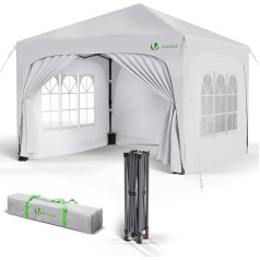 VOUNOT Gazebo 3 x 3 m with 4 Side Panels and 4 Sand Bags, Pop Up Folding Gazebo, Waterproof, Foldable Garden Tent, Party Tent, Includes Bag, White