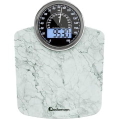 Adamson Hybrid + 2-in-1 Digital & Analogue Body Scales up to 180 kg + Thick Tempered Glass + Extra Large Display + Easy to Read Digital Bathroom Scales + Marble White