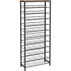 HOOBRO Large Shoe Rack, 12 Tier Shoe Rack, Shoe Rack, Tall Shoe Cabinet, Holds 35-45 Pairs of Shoes, with Slanted Grid Shelves, Metal Frame, for Hallway, Wardrobes, Entrance, Dark Brown-Black