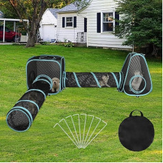 Mfsdai 4 in 1 Cat Toys with Cat Tunnel, Cat Cube, Foldable Pop Up Cat Tunnel, Interactive Maze Toy with Storage Bag for Cats/Puppies (Blue and Black)