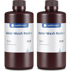 ANYCUBIC Water Washable Resin Plus, 3D Printer Resin Water Washable, UV Resin 405 nm Standard Photopolymer Resin Low Odour for 4/6/8K Suitable LCD 3D Printer (Grey, 1000 g, 2 Pieces)
