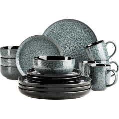 MÄSER Filippa Series 934110 Ceramic Crockery Set for 4 People, Modern 16-Piece Combination Crockery Set; Plates, Bowls and Cups with Reactive Glaze in Green and Black, Stoneware, Green