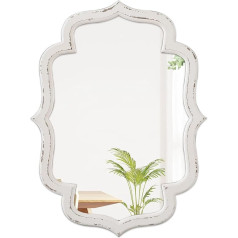 Sintosin Rustic Decorative Wall Mirror, White, 45 x 60 cm, Vintage Oval Mirror with Wooden Frame, Farmhouse Mirror, Hallway, Mirror Wall for Living Room, Bedroom, Bathroom