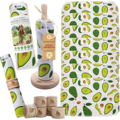 Reusable Cotton Kitchen Rolls, Pack of 10, Washable Kitchen Rolls with Wooden Holder, Made in the EU, Mehrveg Reusable Fabric Kitchen Towels, Reusable Kitchen Towels