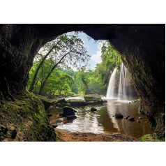 BELECO 3 x 2 m fabric tropical forest waterfall backdrop mountain cave waterfalls green trees lake nature background wallpaper outdoor travel adventure hiking camping photo shoot portrait studio