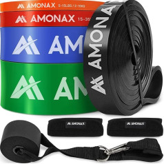 Amonax Assisted Pull Up Band Set Strength Training Equipment Attachment Resistance Bands Men Home Gym Fitness Workout Power Bands Long Loop Assistance Bands Exercise Stretch Band Door Anchor incl.