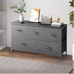 NEWBULIG Storage Organiser Units Wooden Top for Clothes Cabinet Living Room Hallway Engineered Wood Grey 5 Drawers