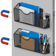 JANE EYRE Magnetic File Holder - 2 Pack Hanging Office File Folder Magazine Document Paper Letter Holder with 2 Pen Holders for Classroom Fridge Whiteboard No Drilling Required