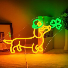 ineonlife Dachshund Neon Sign Dog Neon Lights for Wall Decoration Cute Puppy with Cowboy Hat and Clover LED Light Signs for Pet Shop Bedroom Party Accessories Gift for Dog Lovers