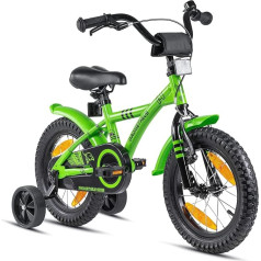 PROMETHEUS® 14 INCH KIDS BIKE IN COLOUR GREEN BLACK + with heavy duty removable Stabilisers + Backpedalling brake | For safe and carefree joy of playing kids aged from 4 years | 14s BMX Edition