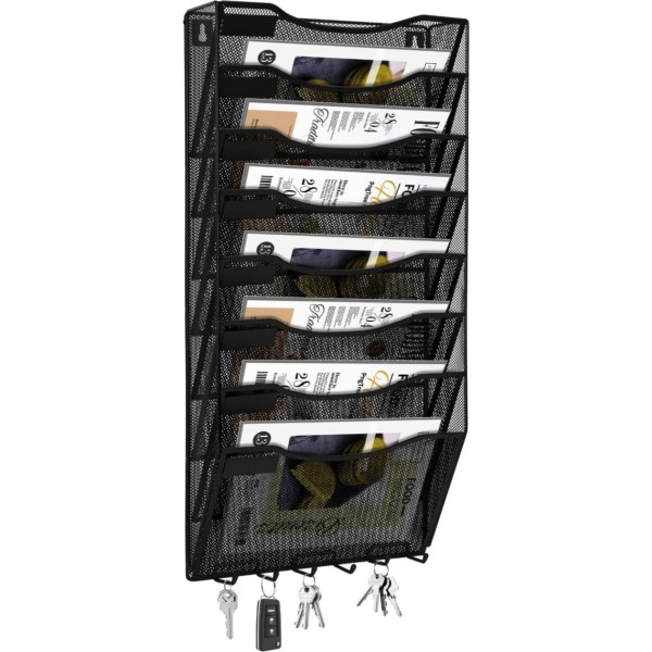 Flexzion Metal Newspaper Rack, Storage Basket with Handle, Magazine Rack, Newspaper Holder, Folder Holder, Collapsible Container Cube in Letter Format, Foldable Box for Office & Home