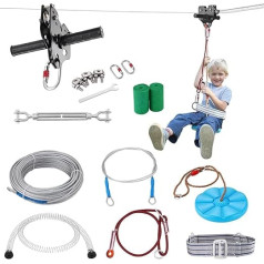 VEVOR Zipline Zip Line, 100ft Cable Car Children, Zip Line Kit for Children and Adults up to 500 lbs, Backyard Zip Line Kit with Improved Spring Brake System, Cable Car for Garden, Outdoor etc.