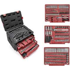 WORKPRO Tool Box Socket Spanner Insert Bits Reversible Ratchet Quick Release Ratchet with 3 Drawers Tool Cabinet 450 Pieces 1/2 Inch 1/4 Inch 3/8 Inch