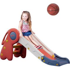 MAGIC SELECT Freestanding Slides, Foldable Children's Slide with Outdoor and Indoor Ramp for the Garden with Basketball Hoop, Non-Slip Stairs for Games, Multifunctional, Safe, Red