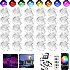 LED Recessed Floor Lights Outdoor RGB Set of 30, Diameter 30 mm WiFi Patio Recessed Spotlight, LED Patio Lighting IP67 Waterproof Floor Light for Kitchen Garden Stairs