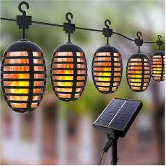 Aourow Warm White Flame Effect Solar Fairy Lights for Outdoor Use, 9 m, 12 Bulbs, Solar Pendant Lights with Flickering Flame, IP65 Weatherproof Solar LED Flame Light, USB Rechargeable for Garden