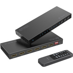 HDMI Matrix 4x2 4K 60Hz, PORTTA HDMI Switch Splitter 4 in 2 Out with Toslink 3.5 mm Audio Extractor ARC 16 EDID Modes 4K Downscale, and IR Remote Control Supports HDMI 2.0b HDCP 2.3/2.2 HDR 3D