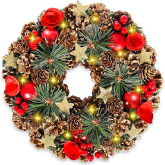 Christmas Wreath LED 30 cm Christmas Wreath, Christmas Wreath Front Door, Christmas Door Wreath, Festive Door Wreath Decoration for Indoor and Outdoor Use
