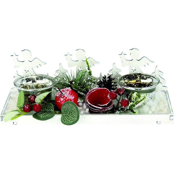 Decorated Wooden Tray with Tea Light Glasses Fir Christmas Decoration Candle Bowl Tea Light Holder Tea Light Holder Advent Tray Advent Wreath Tray Bowl Decorative Bowl Advent Bowl Decoration for