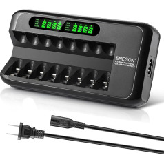 ENEGON Battery Charger, Fast Battery Charger with AC Adapter and Intelligent LCD Display, Independent 8 Charging Space Battery Charger for NI-MH NI-CD Rechargeable AA AAA Batteries