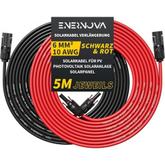 enernova Solar Cable 4 mm²/6 mm², Solar Cable Extension 1/2/3/5/10/15/20 m, Multi-Contact 4 Solar Cable, IP67 Waterproof, Solar Cable Extension Cable (6 mm² 5 m)