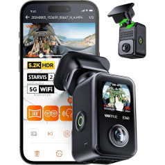 VANTRUE E360 5.2K Panorama Dash Cam Car Front Indoor, Dual STARVIS 2 HDR 360° Dash Cam, 1.54 Inch Touchscreen Dash Cam with WiFi App, GPS, Parking Mode, Max. 1TB, Expandable (Rear Camera/Carry