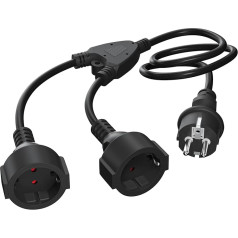 Extension Cable with 2 Schuko Sockets, Extension Cable 2 m, Touch Protection for Indoor, IP20, 1 mm², 250 V, 16 A, 3680 W - Black