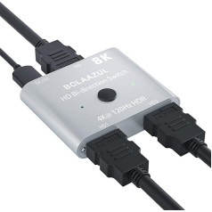 HDMI 2.1 Switch 4K @ 120Hz Bidirectional HDMI Switch Splitter 1 in 2 Out/2 in 1 Out Splitter HDMI, BolAAzuL 8K @ 60Hz HDMI Switch for Monitor, HDTV, PS5, PS4, Xbox, TV Box
