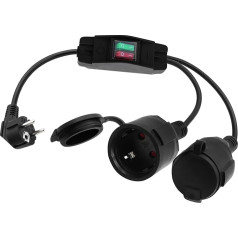 LANMINGLEL Kurz Schuko Doppelstecker Kabel 90 Grad 2 auf 1 Kurz Shucko Verlängerungskabel mit Schalter, Verlängerungskabel Outdoor mit Schuko Stecker, 3x1,5 mm² 16A 250V IP44 Für Zuhause (0.5M)