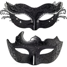 FRUOR Masquerade Masks for Couples, Women Cosplay Mask with Rhinestones and Venetian Style Mask for Men