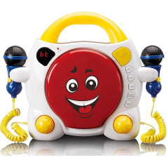 Lenco KCD-011 CD Player Sing Along for Children - Bluetooth 5.0 - Antishock - LED Display - Track Memory - 2 Microphones for Karaoke - AC or Battery Operated - with Stickers