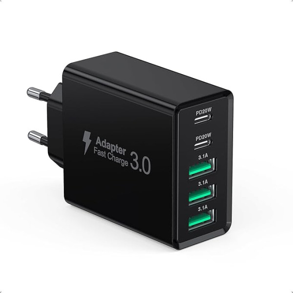 USB C Charger Multiple, 50 W 5-Port USB C Wall Charger, PD 3.0 Fast Charger Power Supply Plug USB Adapter Fast Charger for iPhone 16 15 14 13 12, Tablets, Google, Huawei, Samsung, Mobile Phones