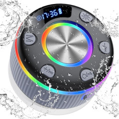 Bluetooth Lautsprecher Dusche, Musikbox bluetooth mit 6 RGB Licht, IP7 Wasserdicht Duschlautsprecher mit Saugnapf, Tragbare Speaker mit 8H Stereo Sound, Freisprecheinrichtung für Badezimmer, Grau