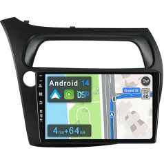 YUNTX [4GB + 64GB] Android 14 Car Radio for Honda Civic (2006-2011) [Integrated CarPlay/Android Car/DSP/GPS]-9 Inch IPS 2.5D Camera + MIC-DAB/Steering Wheel Control/Mirror Link/Bluetooth 5.0/360