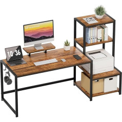 GreenForest Computer Desk 59 Inch with Storage Printer Shelf Reversible Home Office Desk with Movable Monitor Stand and 2 Headphone Hooks for Study Writing PC Gaming Working, Walnut