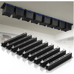 Decken-Utility-Müllschienen, Lagerregal, Überkopfgaragenaufbewahrungsregale, robuste hängende Lagerregale für Garage, verstellbare Breite, Schwarz (9 Sets für 8 Behälter)