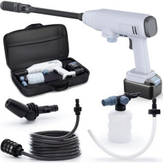 Bamboosang 21V Pressure Washer & Wireless Mobile Cleaner: 30Bar 435PSI Electric Jet Washing Gun Kit with 4.0Ah Battery and Charger for Cleaning Cars, Gardens and Patios, White